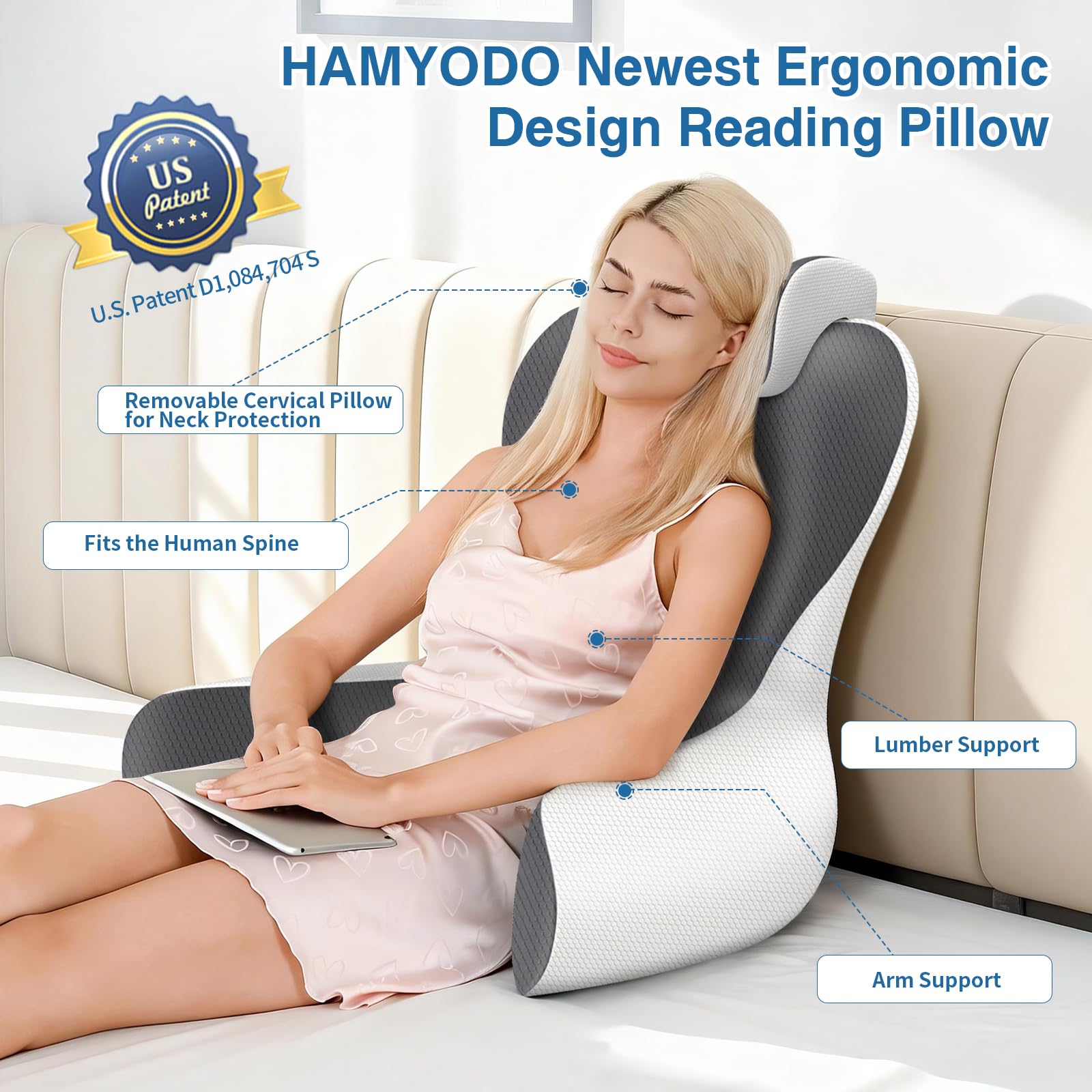 HAMYODO reading pillow neck detachable pillow supports cervical relief while viewing TV