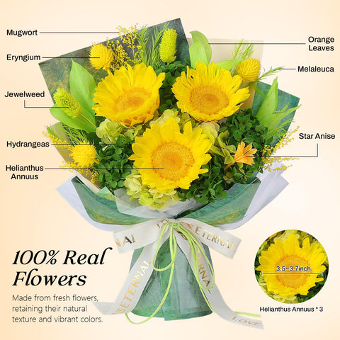 Hanameguri mothers-day-preserved-sunflowers are ideal for Mom or Grandma.