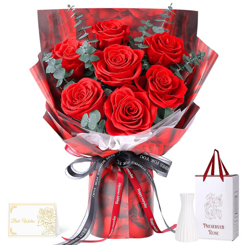 Hanameguri preserved red rose bouquet with seven blooms and long-lasting color