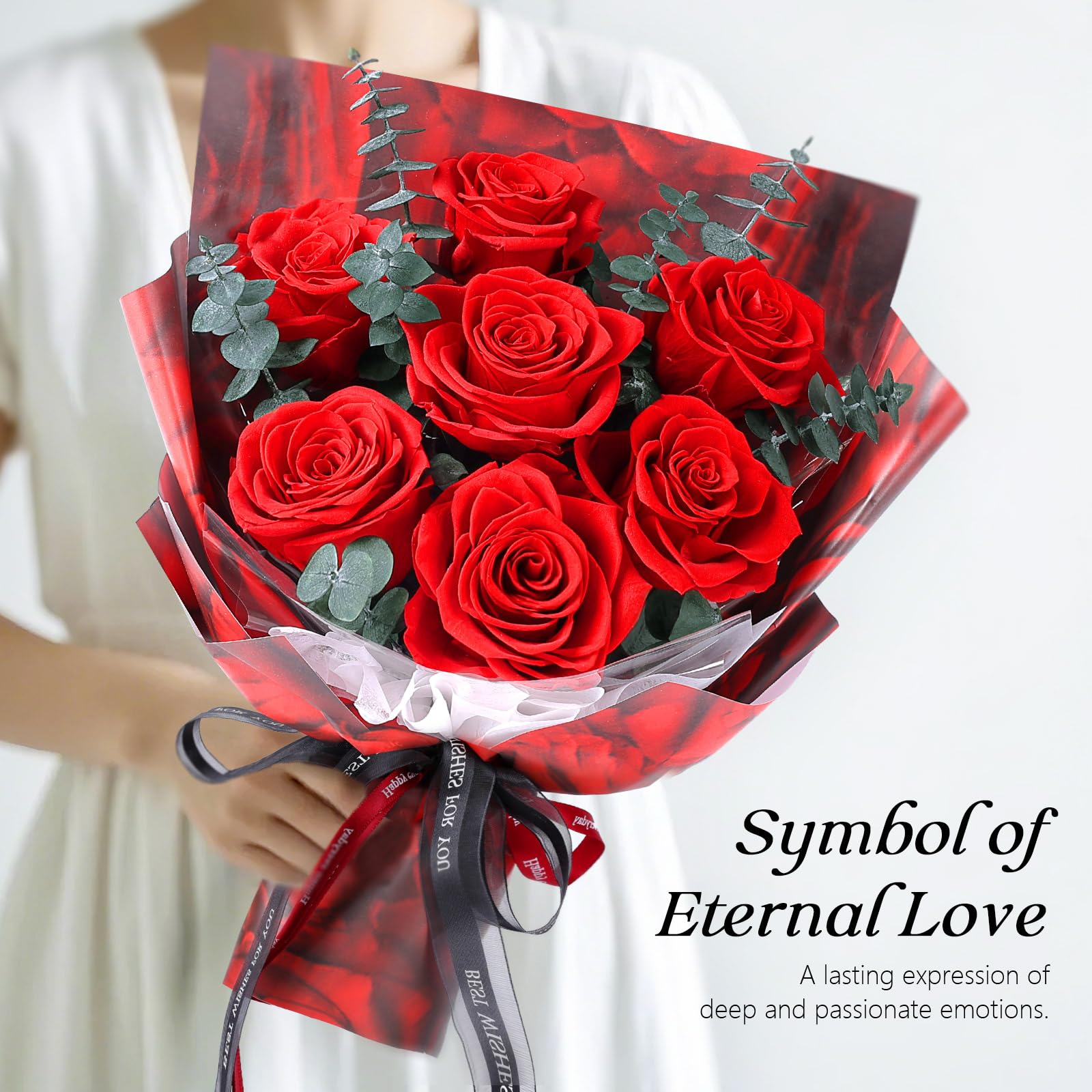 Hanameguri red roses in white vase ready-made décor centerpiece