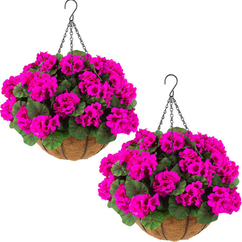 Hananona 2-set artificial geraniums hanging baskets for outdoor decor