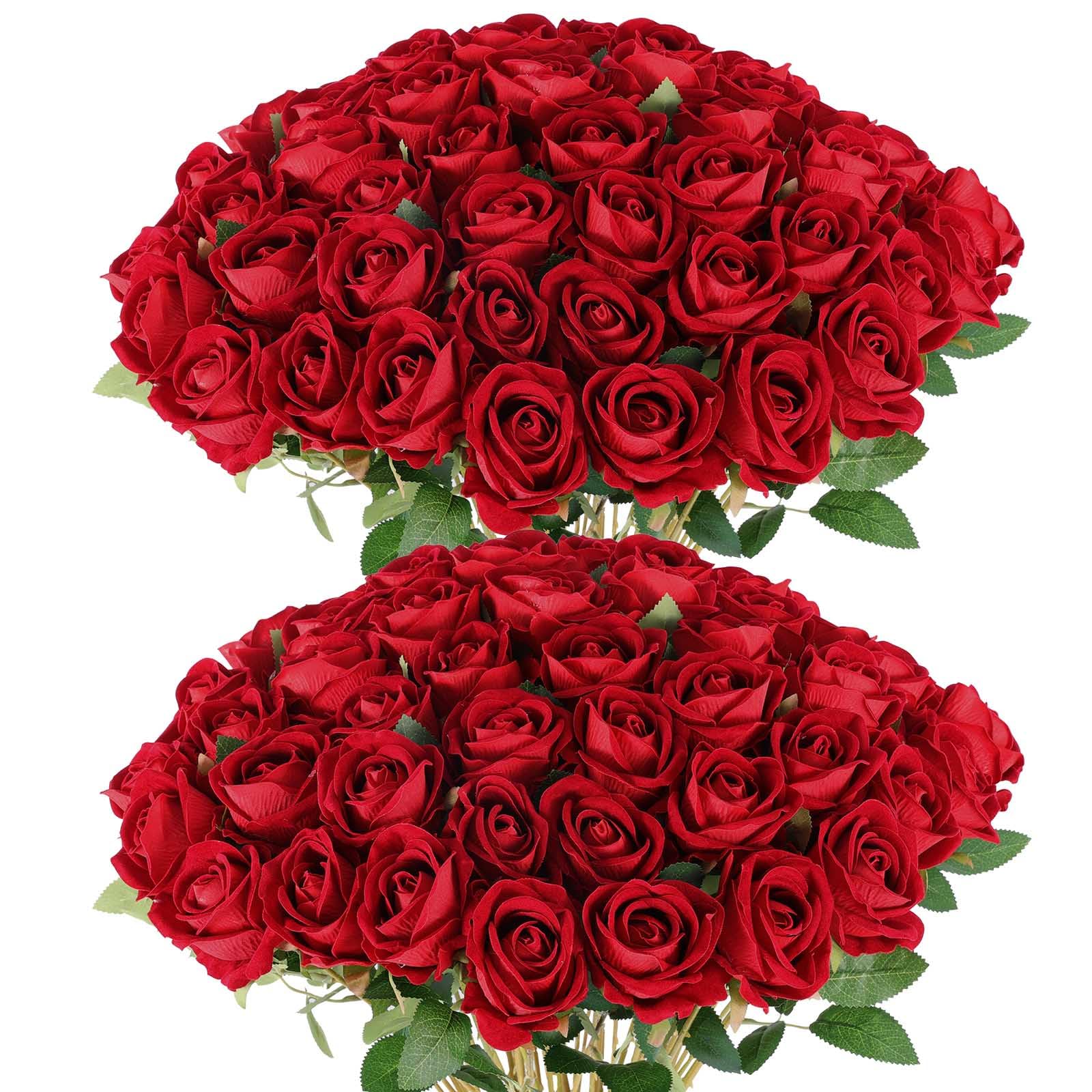 Hananona 50 artificial burgundy roses bouquet for elegant wedding centerpieces