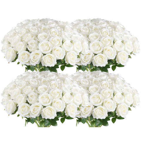 Hananona 50 stem white artificial roses for elegant bulk wedding décor.