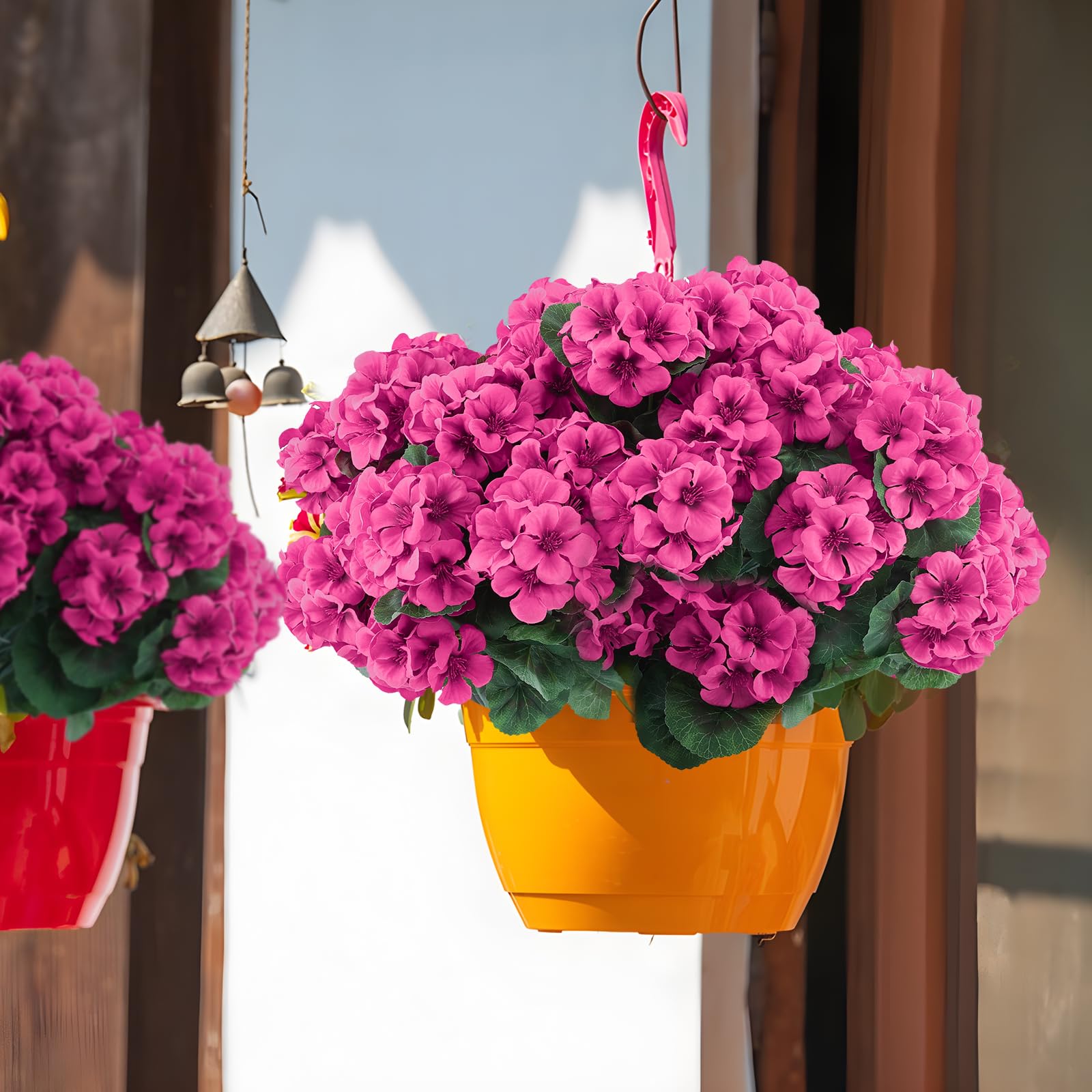 Hananona rose red silk geranium head adds lifelike detail for events