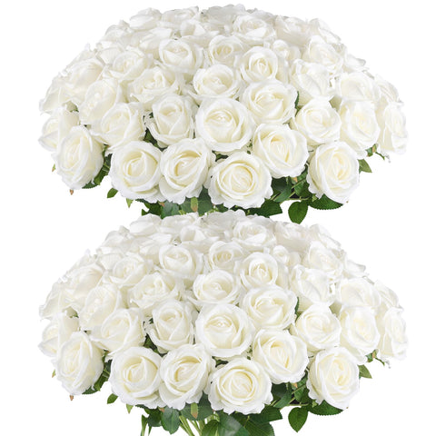 Hananona artificial roses bulk white pack in vivid velvet for elegant centerpieces.