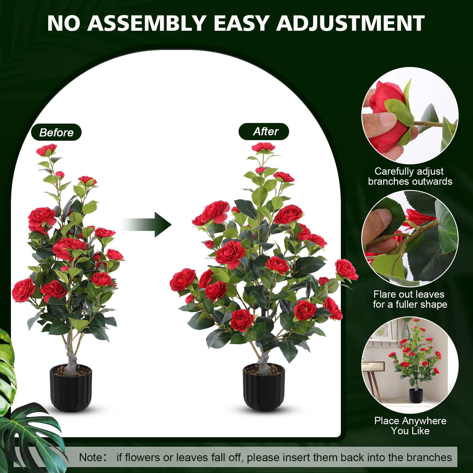 Hananona indoor-outdoor camellia decor suited for weddings or foyer accents.