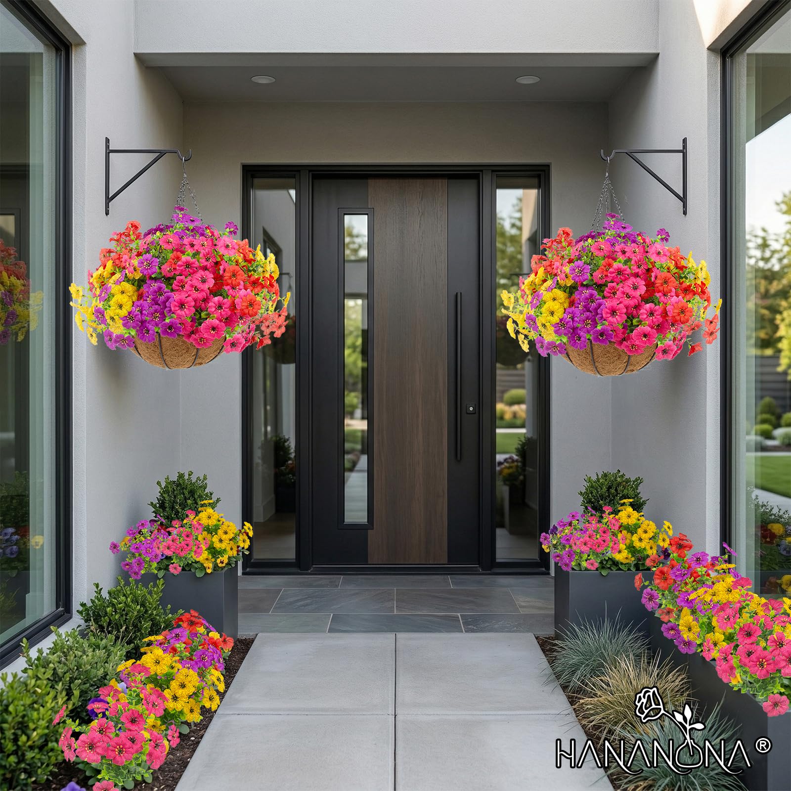Hananona color-set in red purple yellow rose red enhances curb appeal.