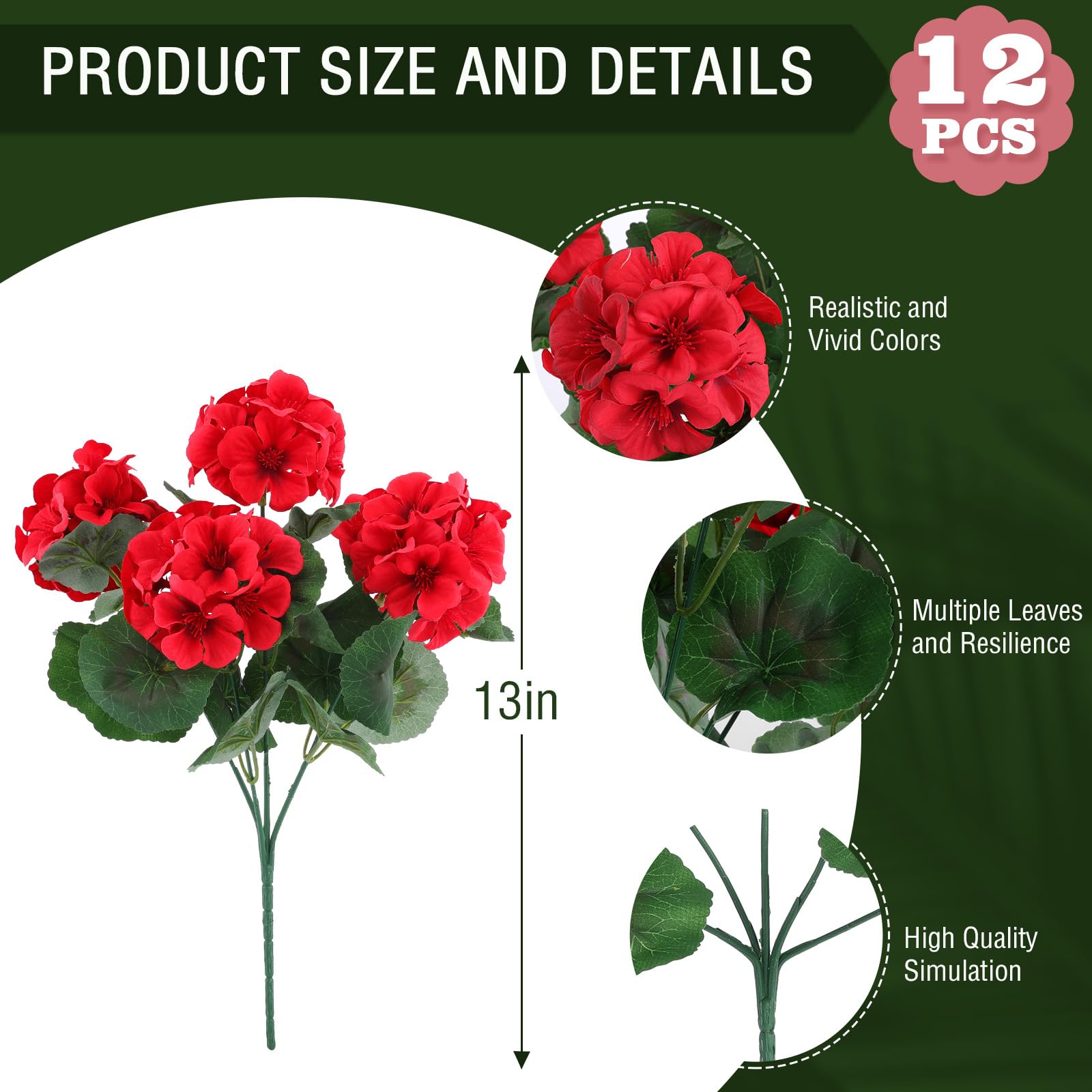 Hananona red geranium bloom close-up showing silk realism for outdoors