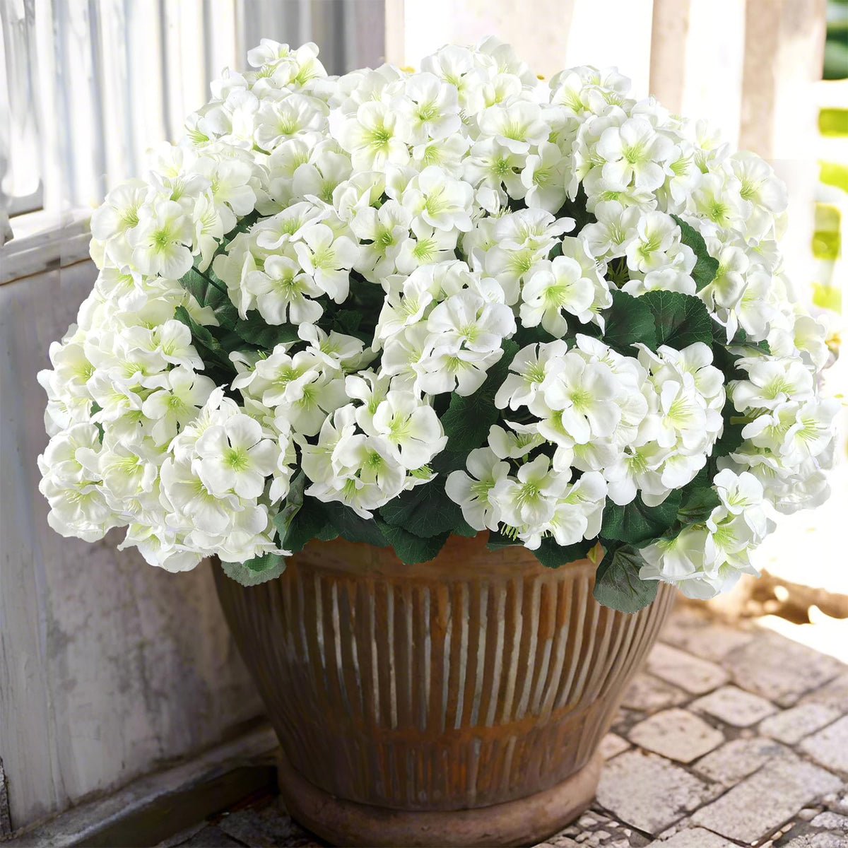 Hananona outdoor geranium silk flowers white bundle add UV-resistant color to gardens.