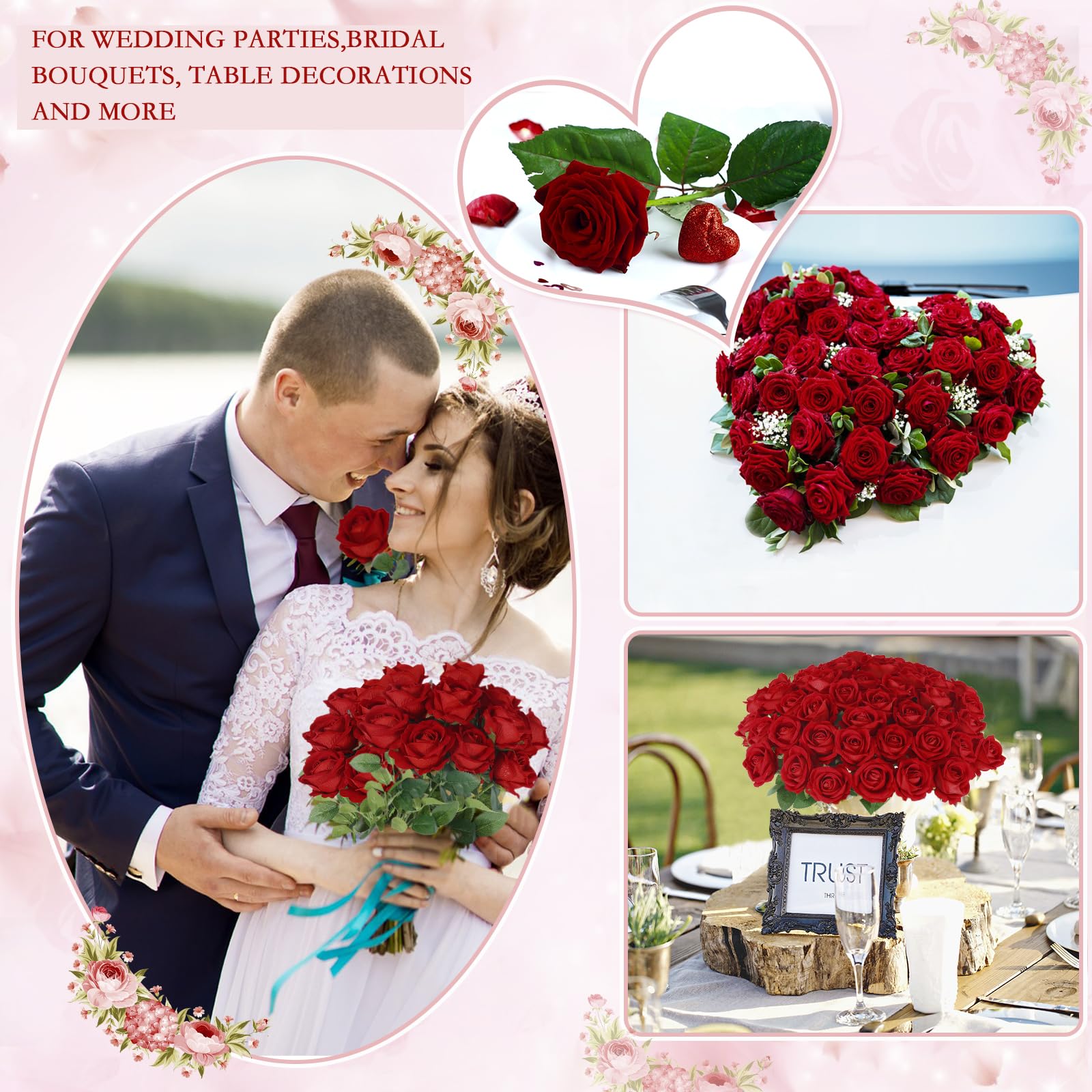 Hananona red artificial roses suitable for jars or vases.
