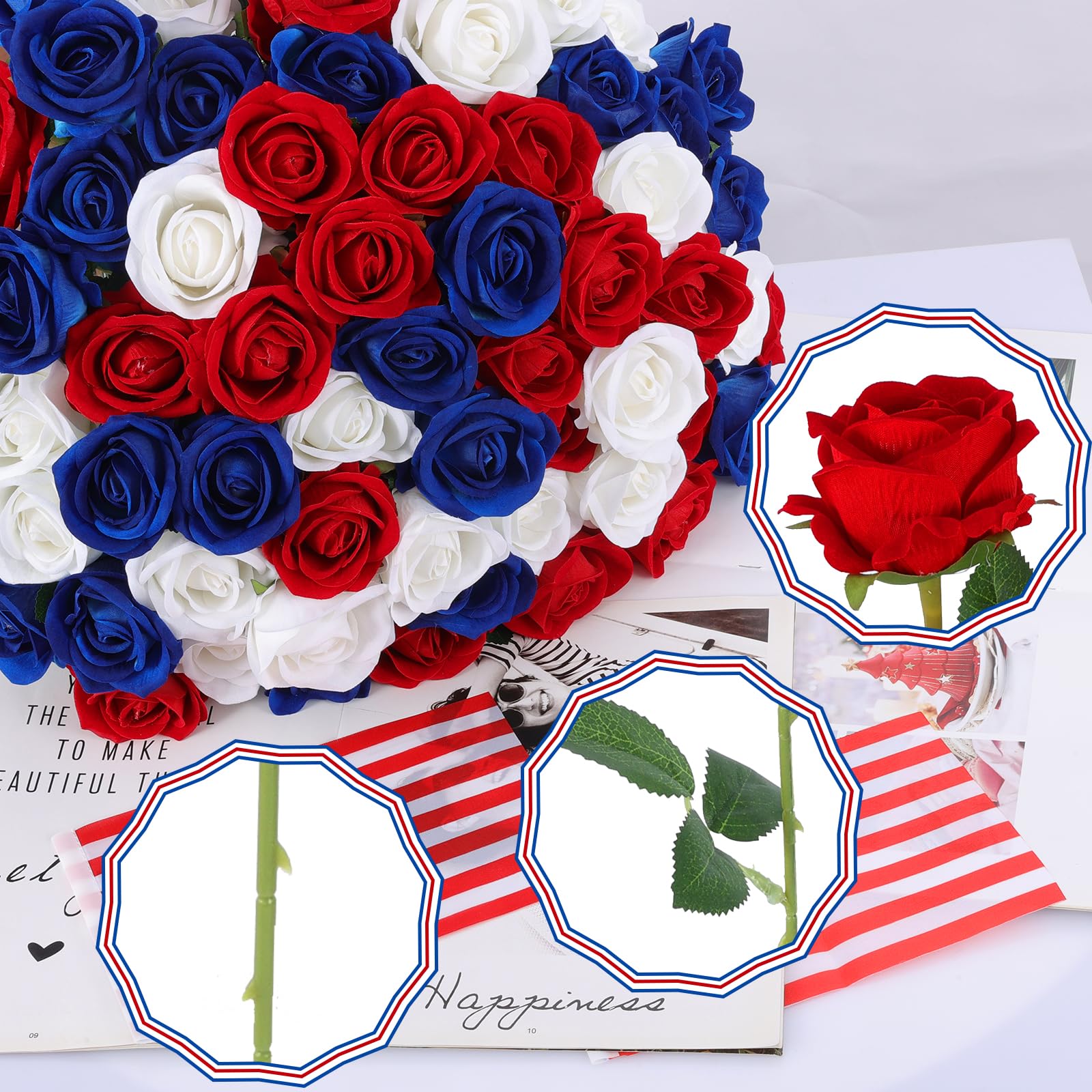 Hananona red white blue roses for patriotic wedding decor.