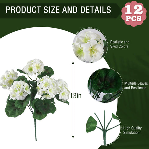 Hananona silk geranium heads white close-up show realistic texture for home interiors.