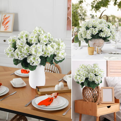 Hananona artificial geraniums for weddings provide greenery without upkeep.