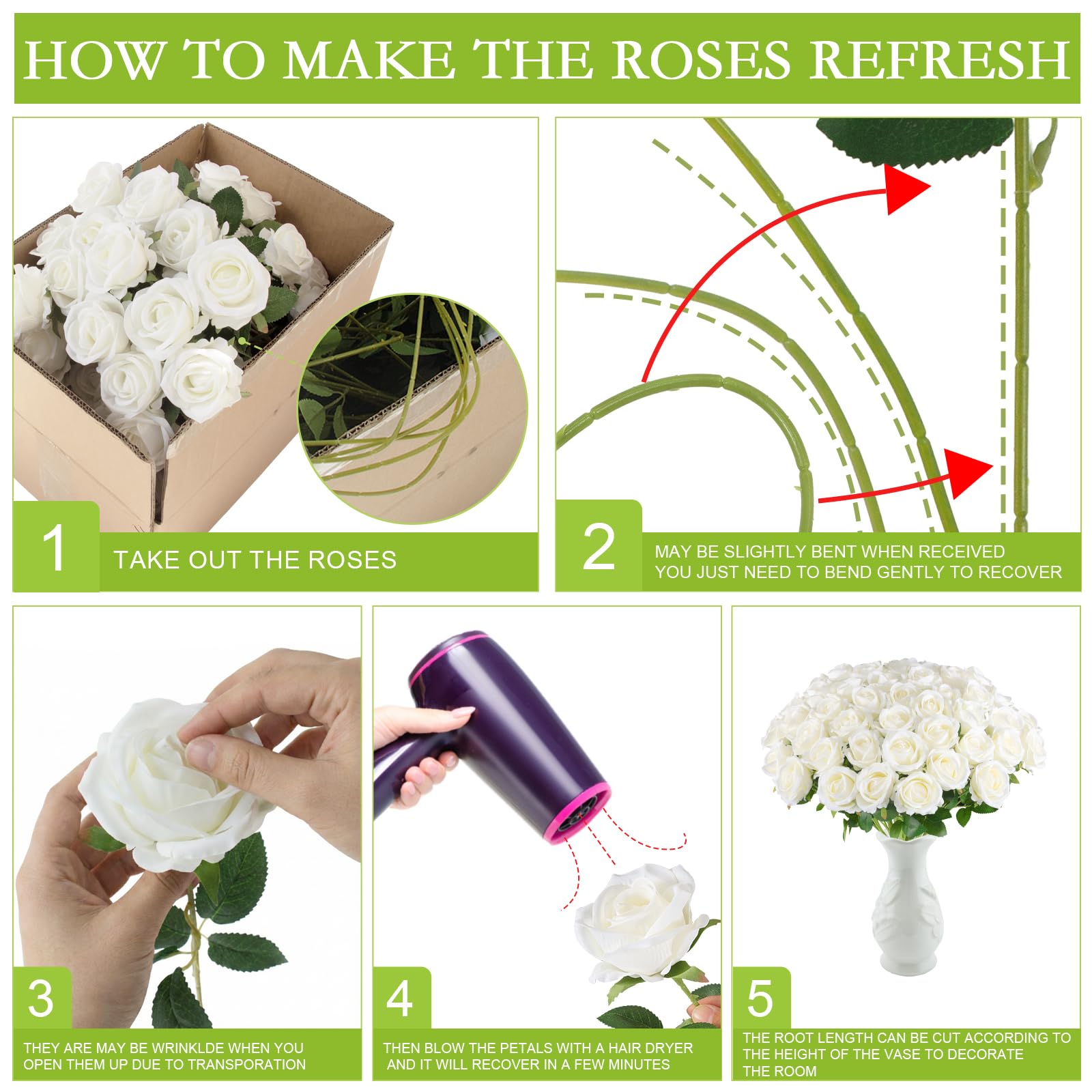 Hananona wedding centerpiece roses white, ideal for long-lasting table decor.