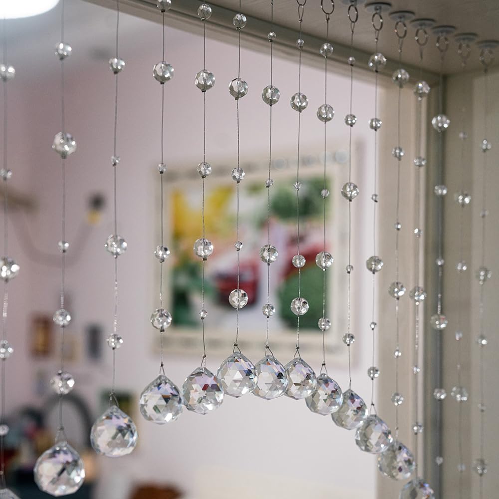 Hanbinsen crystal bead string curtain used as room divider in a cozy space