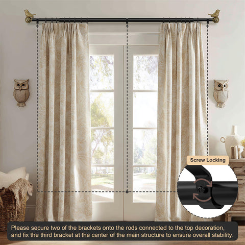Hanchao 1in diameter curtain rod highlights sturdy construction and reduced sag risk.