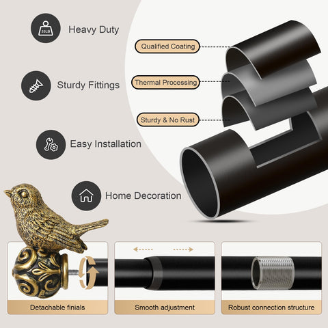 Hanchao adjustable-length curtain rod showing seamless splicing for custom fit.