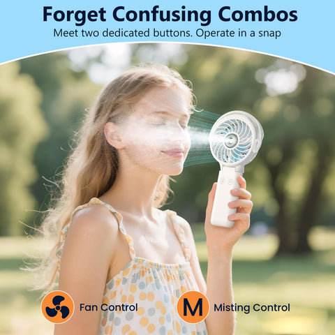 HandFan 2.0 ml/min mist output cools you rapidly.