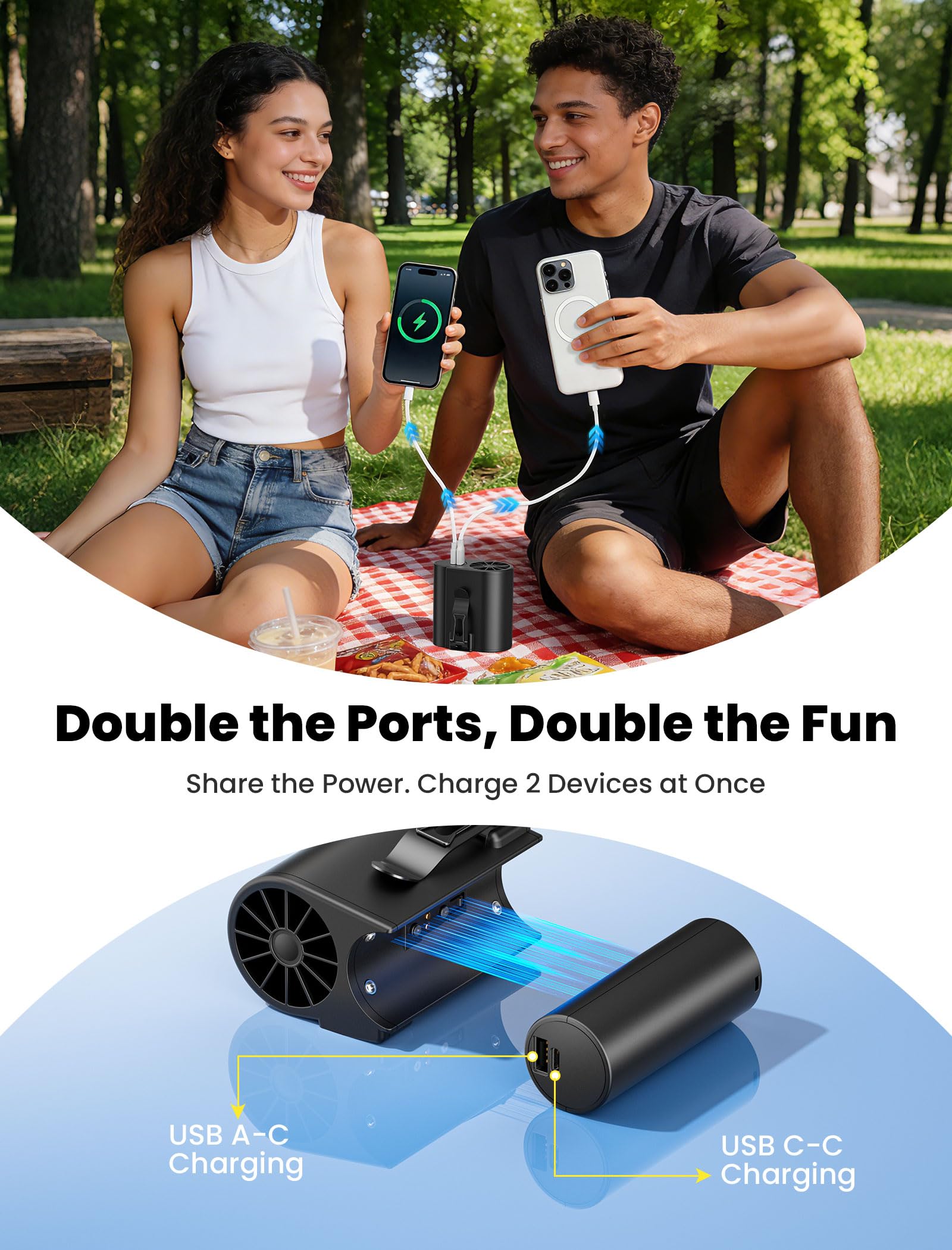 HandFan five-speed control lets you tailor your breeze.