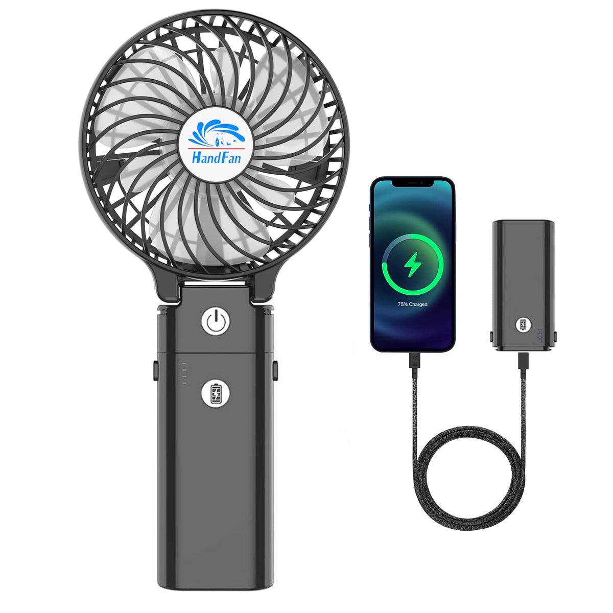 HandFan 5200mAh battery powers all-day cooling on travel and outdoor events.