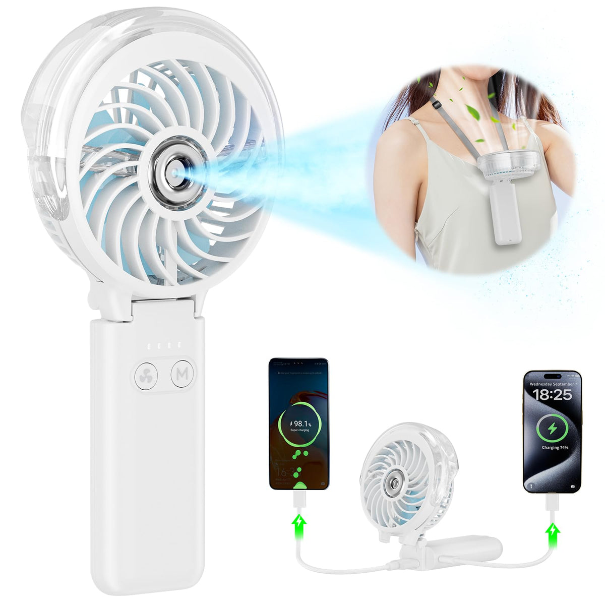HandFan 5200mAh upgraded battery powers all-day cooling on the go.