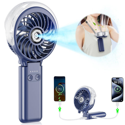HandFan 5200mAh misting fan in royal blue for on-the-go cooling.