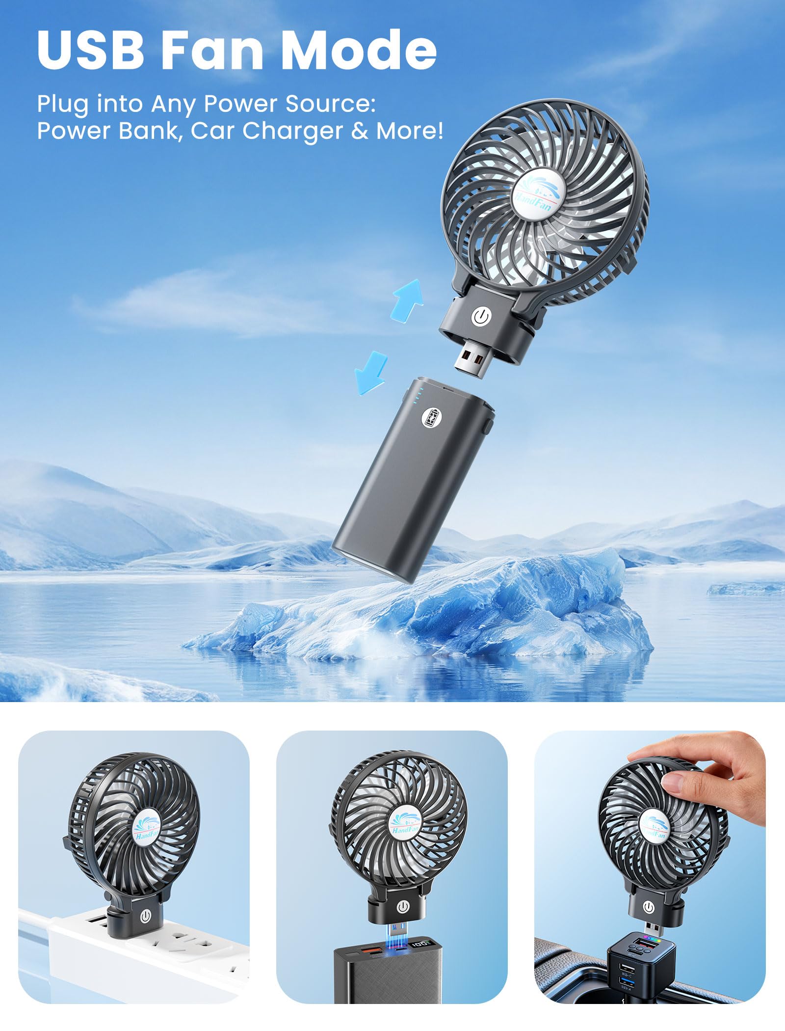 HandFan brushless motor provides quiet, smooth operation during use.