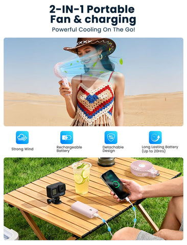 HandFan cherry pink at 180-degree adjust for flexible cooling