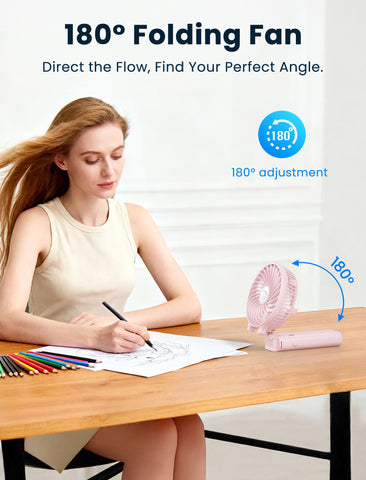 HandFan cherry pink up to 20 hours on a single charge for all-day use