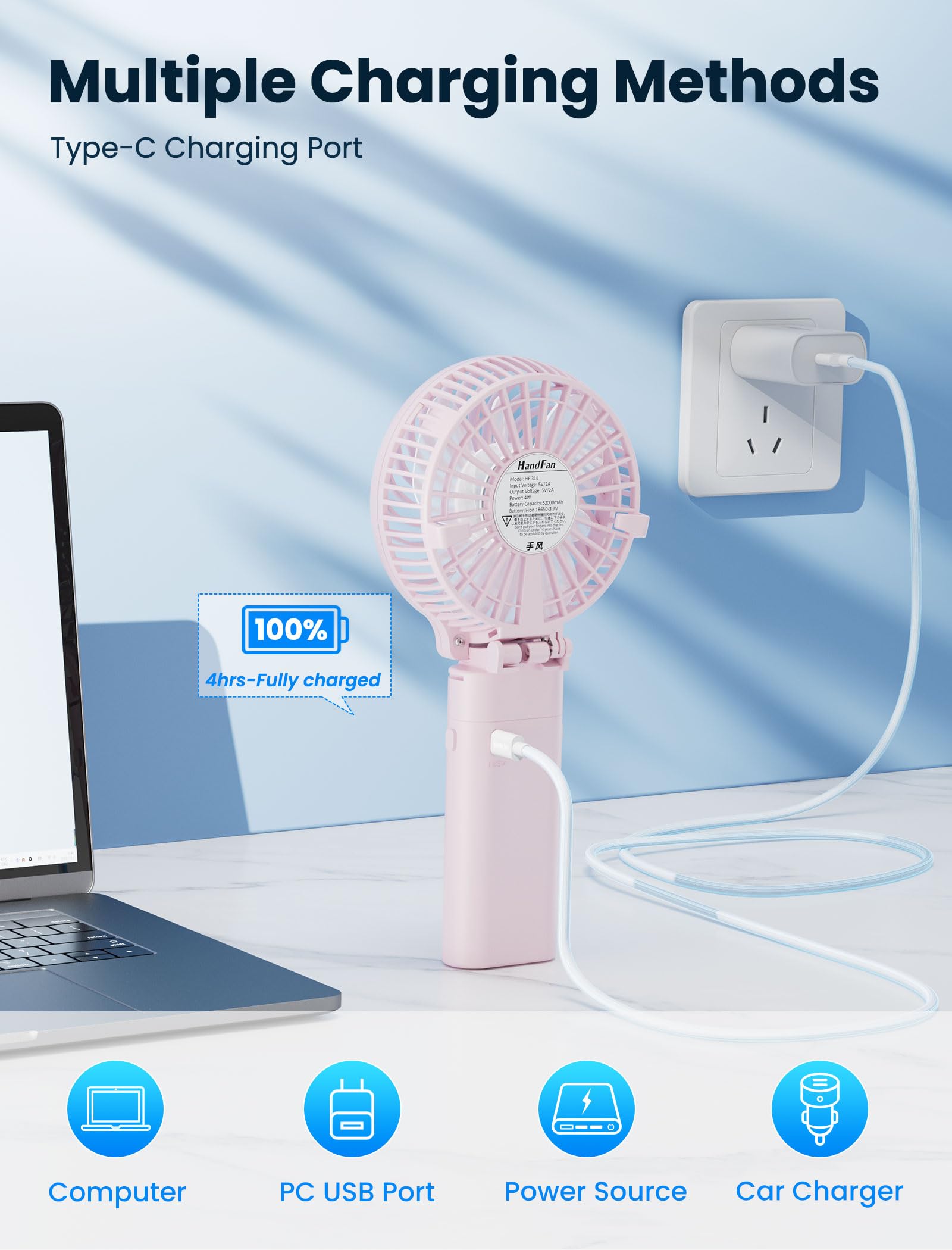 HandFan cherry pink desk or portable use for easy cooling