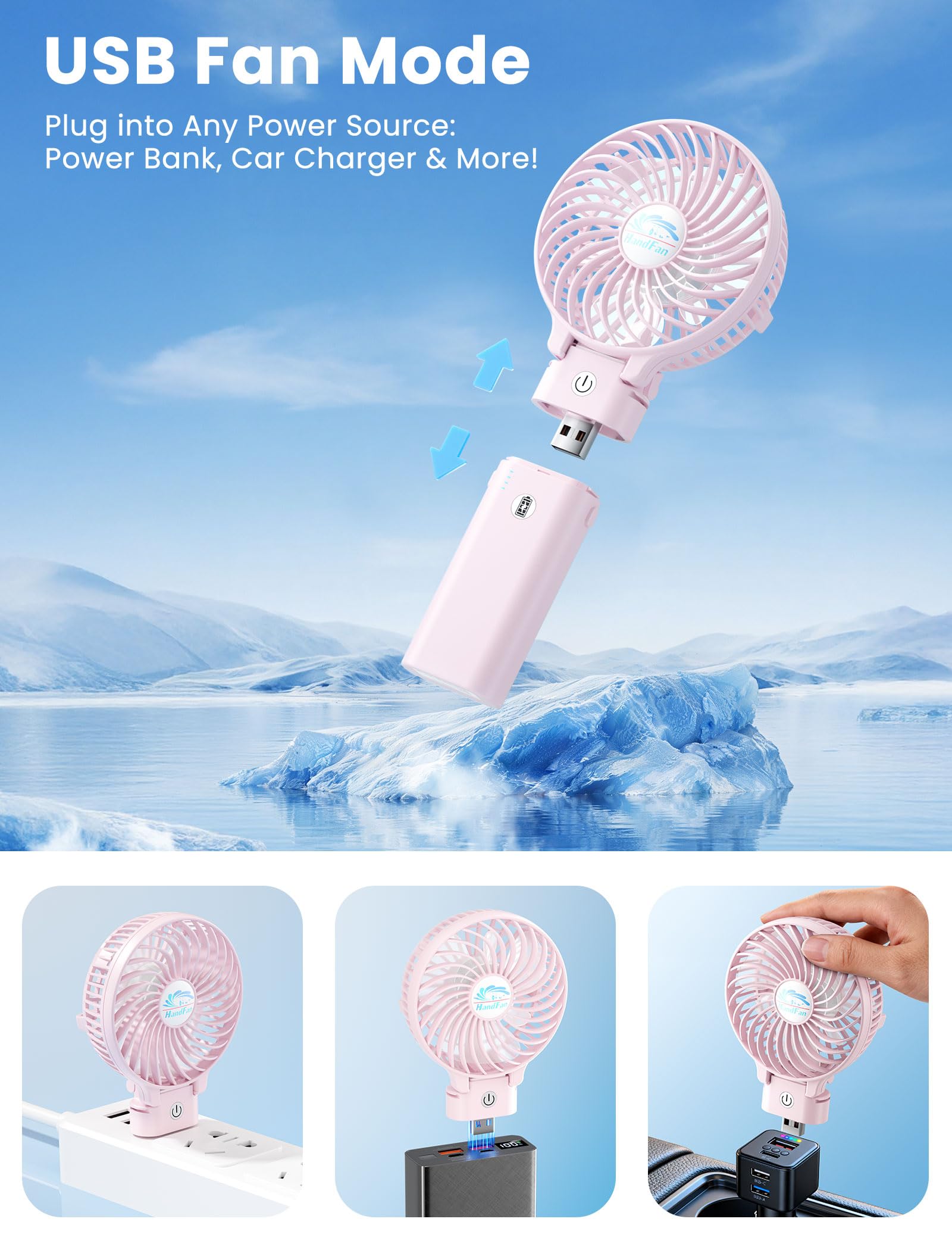 HandFan cherry pink travel concert outdoor use case for refreshing air