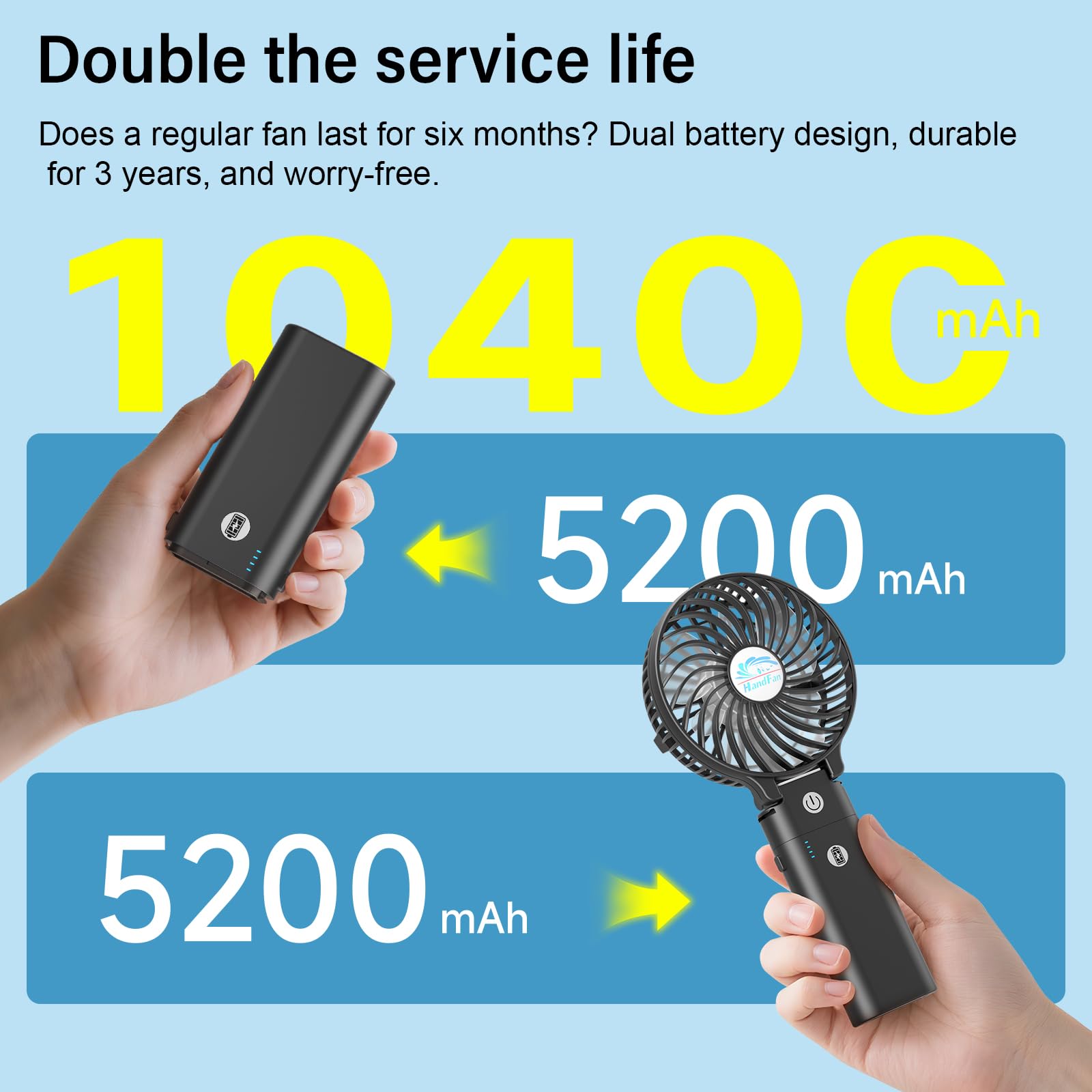Detachable fan head ready for USB power via computer, power bank, or car charger.
