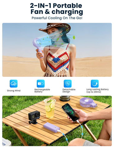 HandFan detachable-head offers flexible use at desks or on the go.