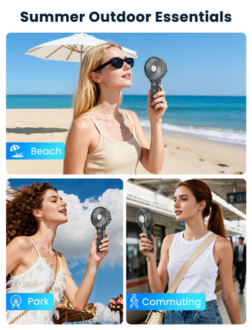 HandFan foldable design collapses to palm size for bags and pockets.