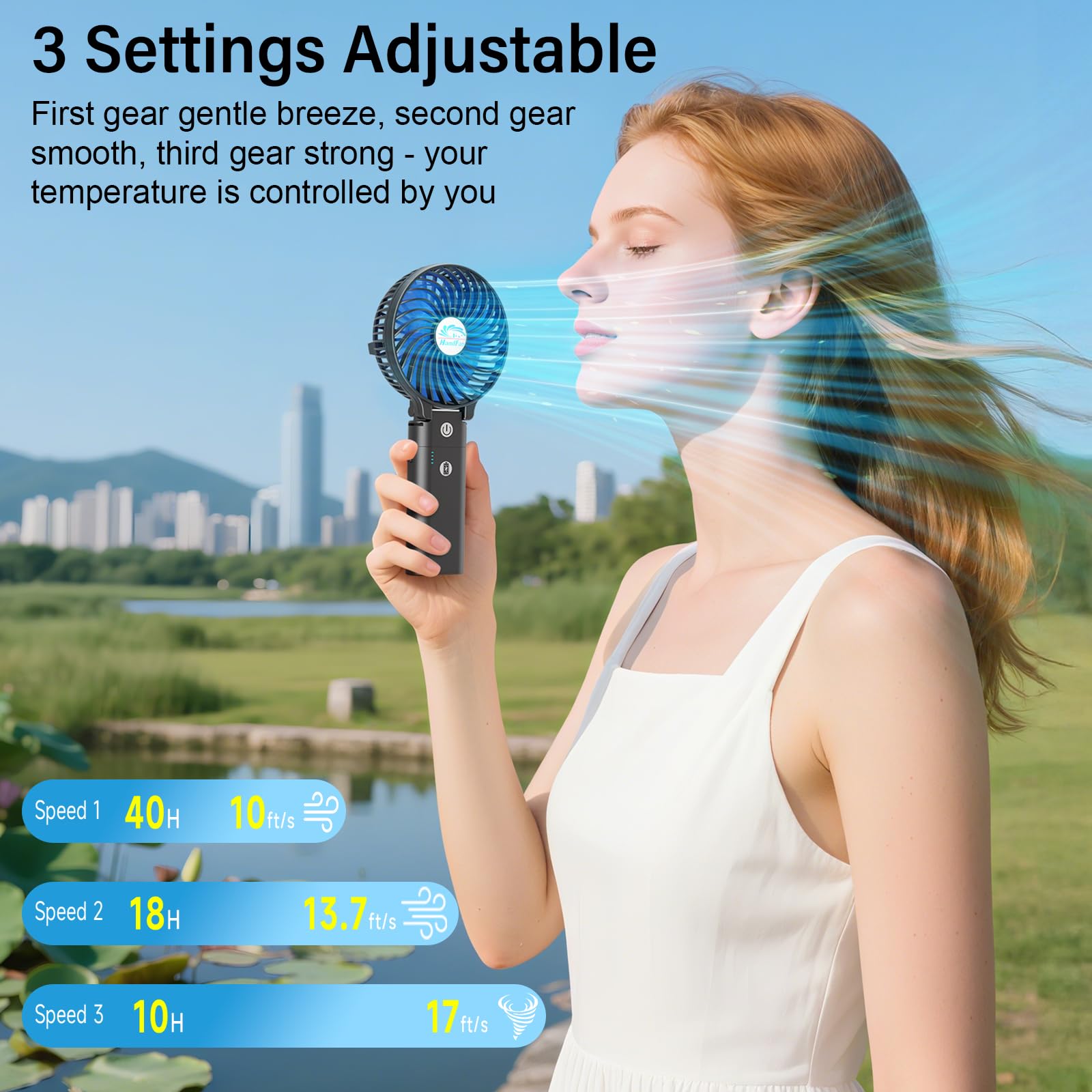 HandFan foldable desk stand for hands-free cooling on any surface