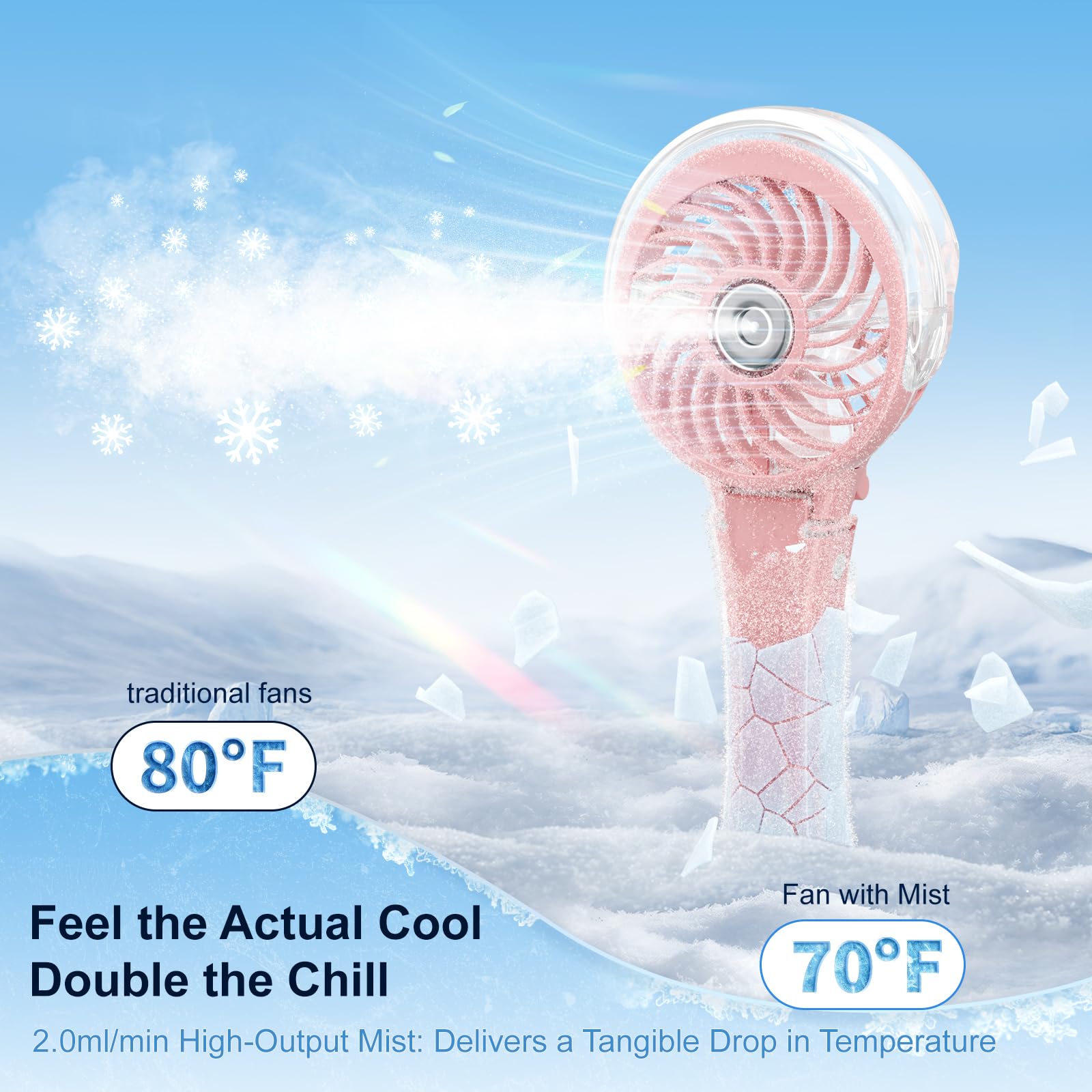 HandFan foldable misting fan fits pockets for easy portability.