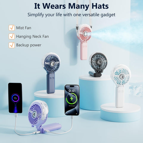 HandFan foldable neck-hanging design offers hands-free cooling.