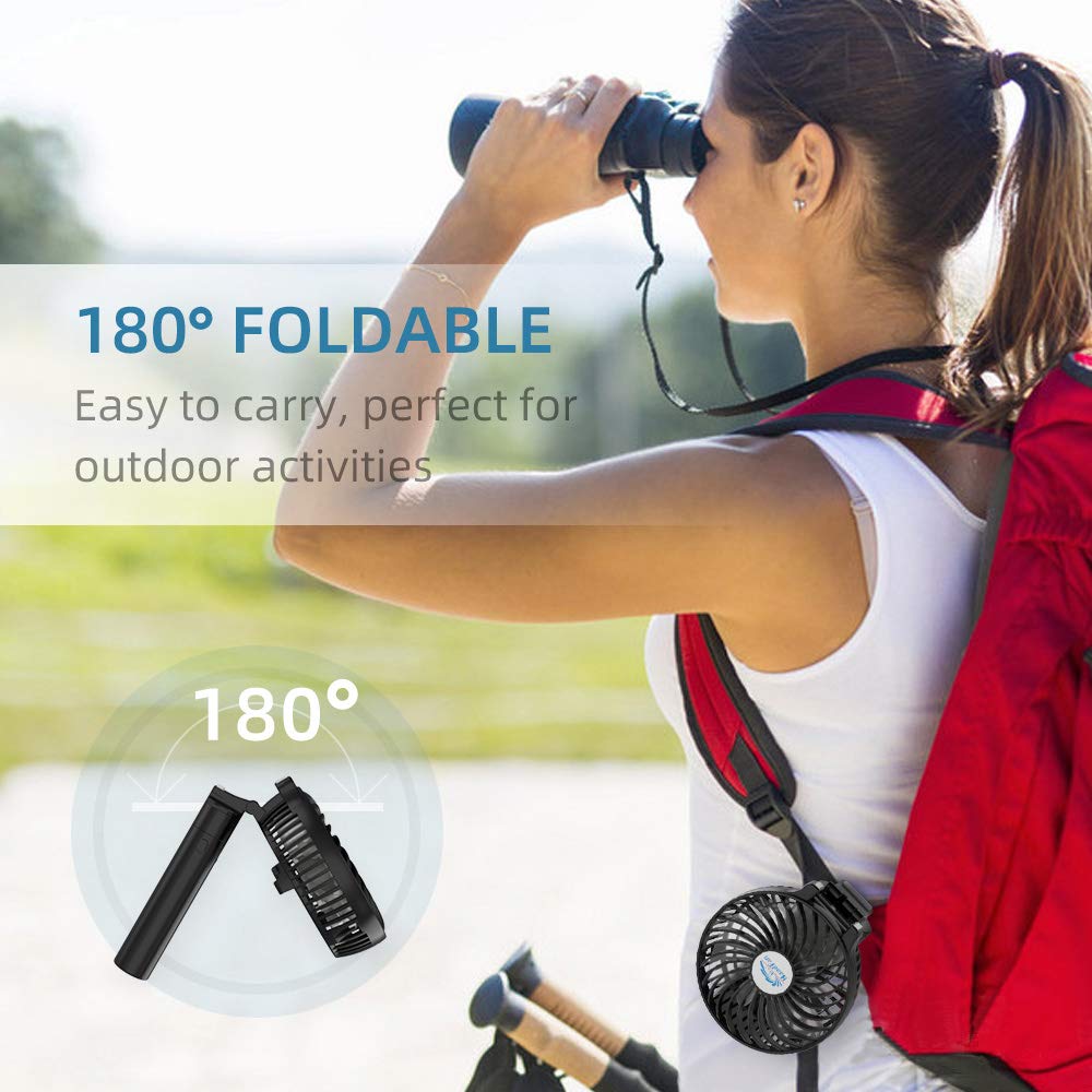 Heavy-duty portable battery HandFan suitable for outdoor activities.