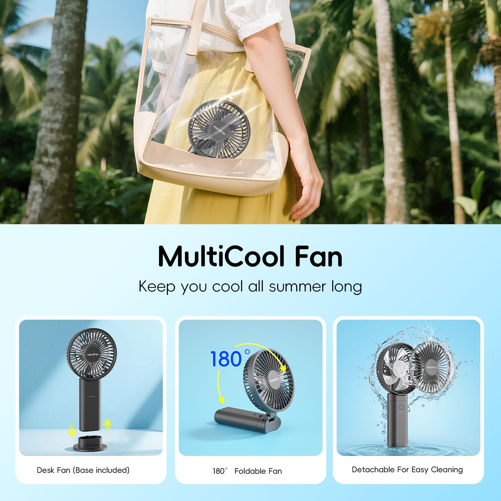 HandFan large 4.5-inch blade delivers broad, noticeable airflow