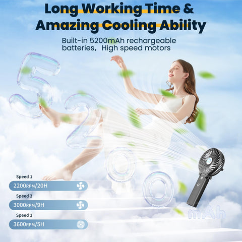 HandFan large blades deliver strong air flow for quick relief from heat.
