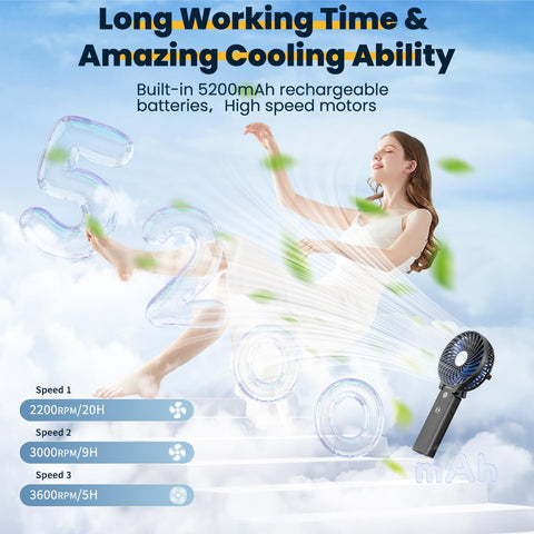 HandFan large blades and air volume deliver strong cooling on demand.