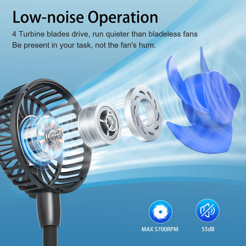 HandFan low-noise motor keeps ambient noise low during use.