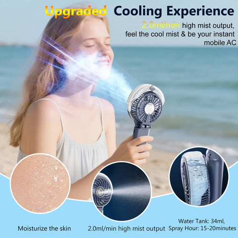 HandFan mist output 2.0 ml/min for rapid refreshment.