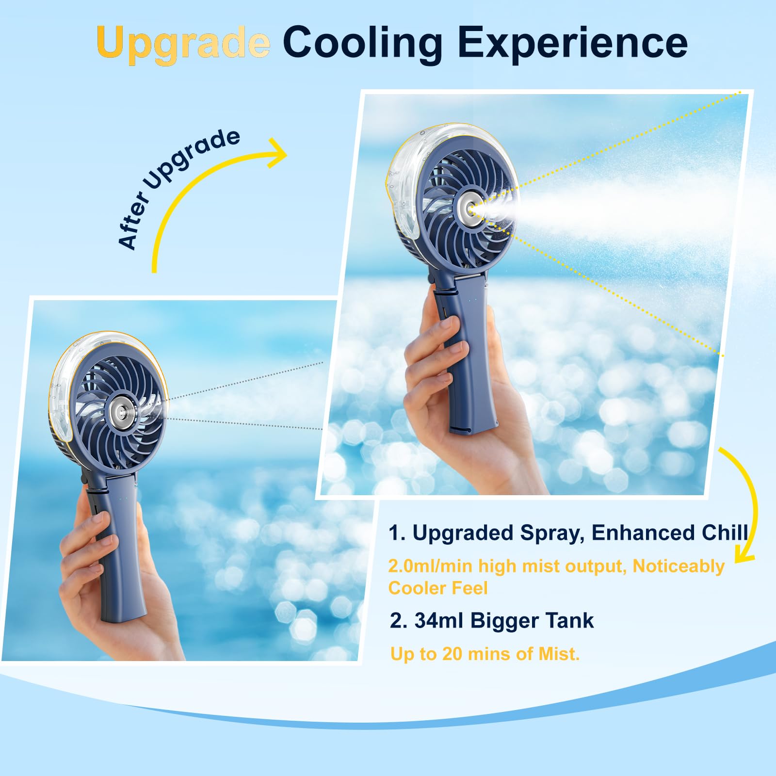 HandFan rechargeable personal mister for refreshing mist on demand