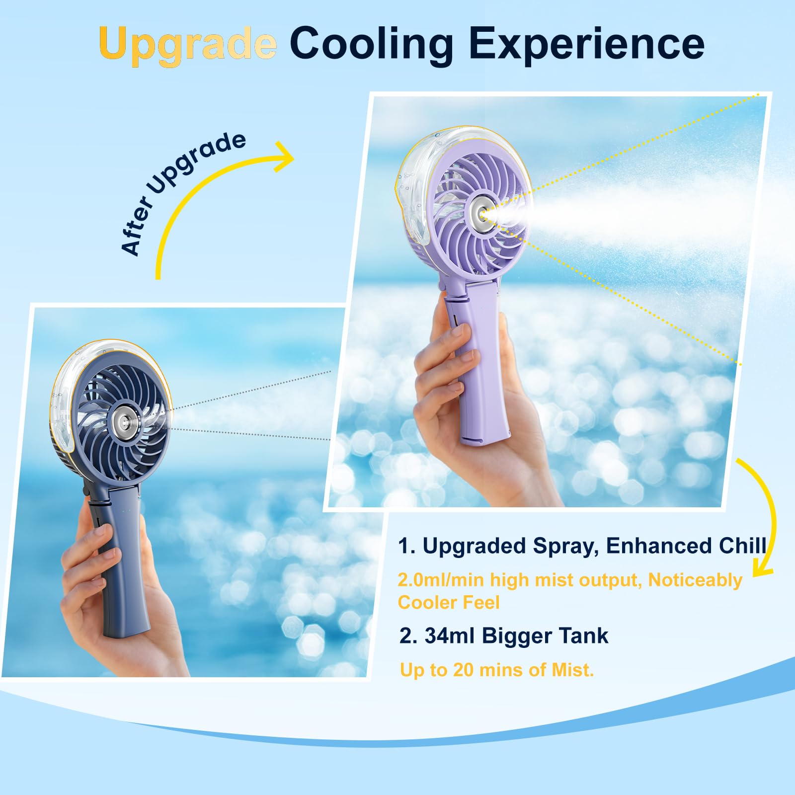 HandFan rechargeable personal mister demonstrates easy charge for outdoor use