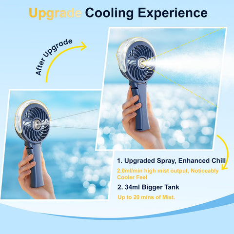 HandFan rechargeable personal mister for refreshing mist on demand