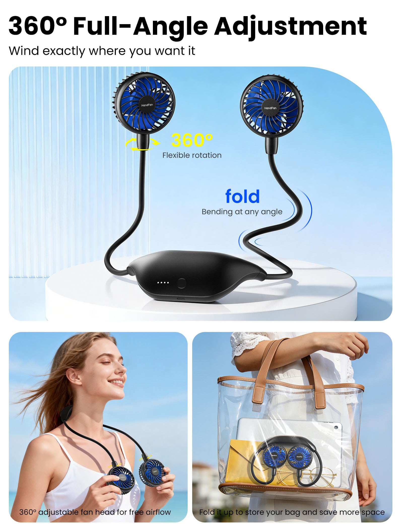 HandFan six speeds control lets you tailor breeze.