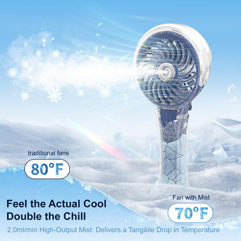 HandFan spray water mist feature delivering cooling relief outdoors