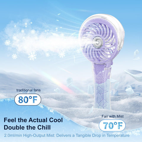 HandFan misting function sprays a refreshing cool breeze
