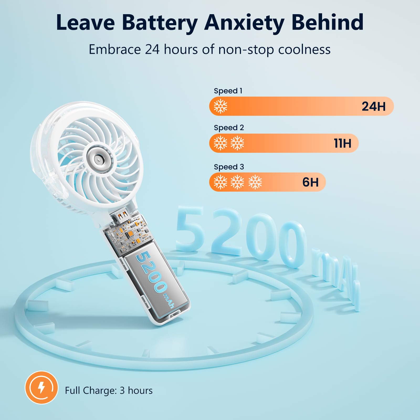 HandFan three-speed settings let you tailor the breeze.